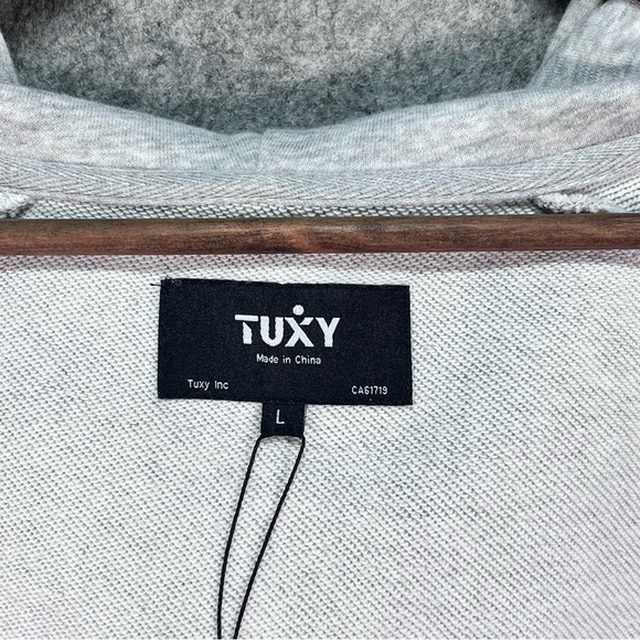 TUXY ‘The Summer Suit’ One-Piece Hooded Jumpsuit Shorts Gray Loungewear L NWT - Picture 8 of 12